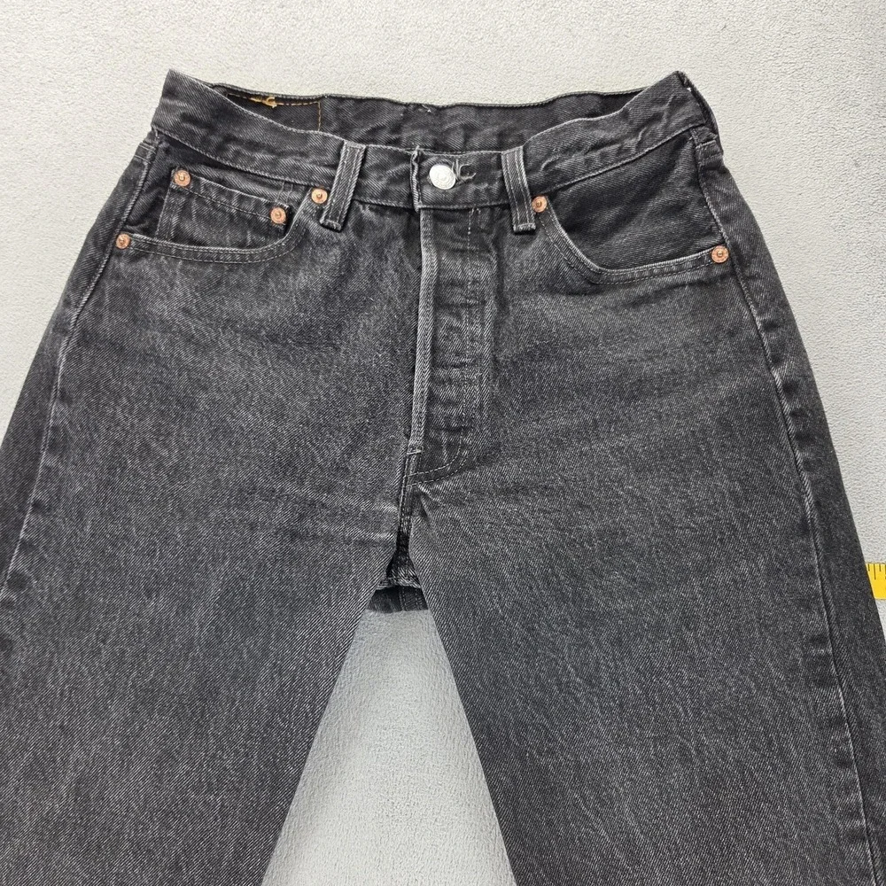 Vintage Levis 501 Jeans Mens Black Charcoal Wash Button Fly Made‎ USA Fits 26x30